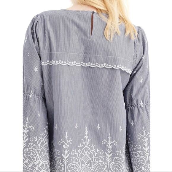 J. Crew Large Embroidered Striped Poplin Bell Sleeve Blouse - Picture 2 of 8